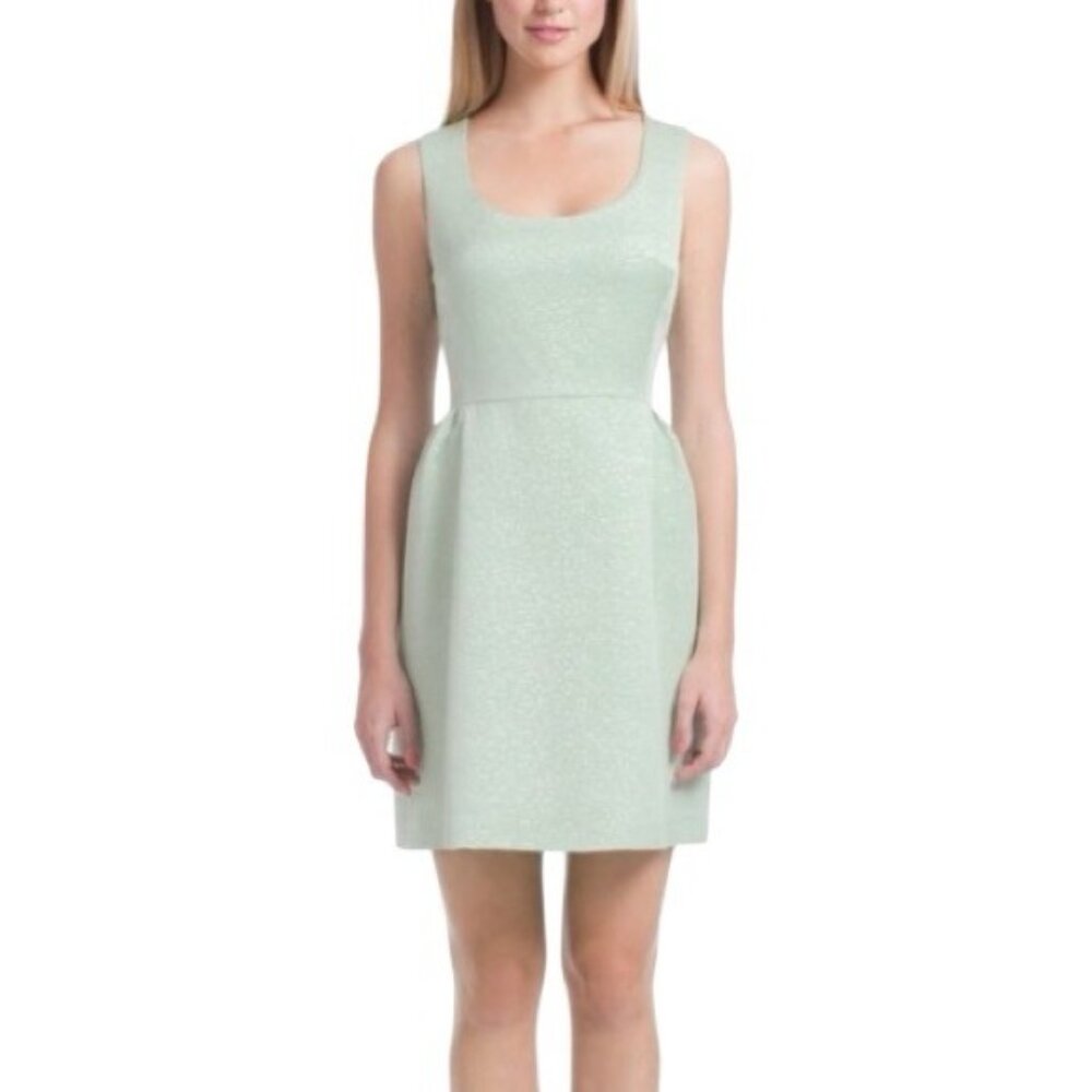 Shoshanna Leslie Jacquard Dress 6 Mint Metallic Scoop Neck‎ Cocktail Party
